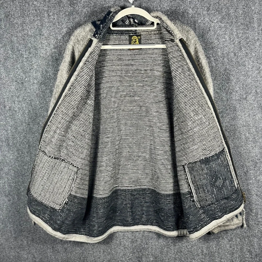 Rumiñahui Wool Zip Hoodie Men XL Grey Native American Chief Wolf Ecuador Sweater